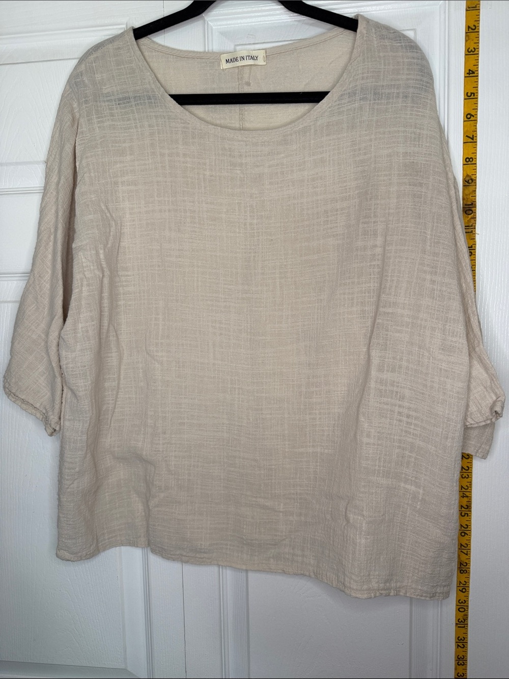 Made in Italy Cream Linen-Blend Scoop Neck Blouse